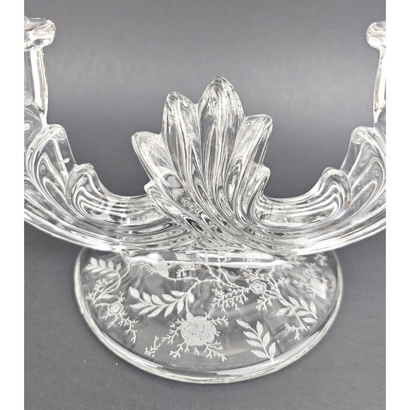 VTG Fostoria Crystal Etched Glass Meadow Rose Baroque Candelabra Candle Holder - Picture 2 of 8